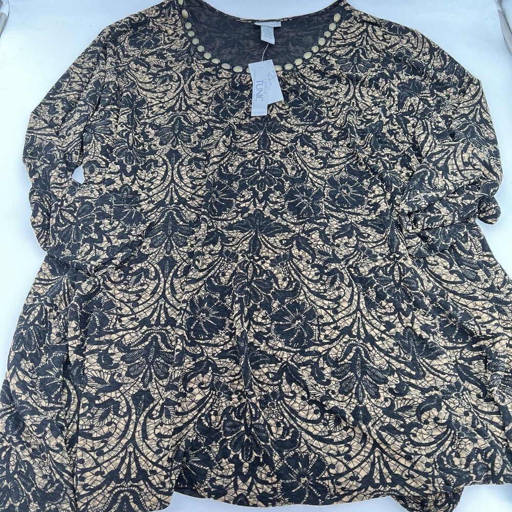 Catherine’s Black Gold Blouse Size 5X NWT